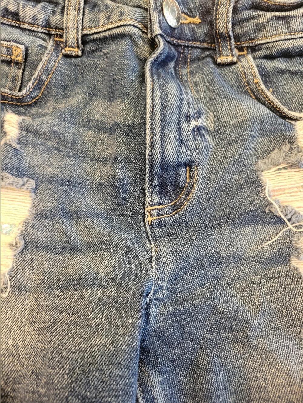 Justice Brand Mini Mom Distressed Short Sequin Pocket Girls Size 10 - Picture 5 of 9